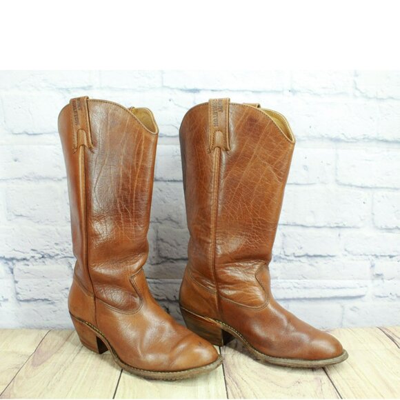 Vintage Bort Carleton Boots Size 6.5 M Brown Leather Pull On Western Cowboy main image 6